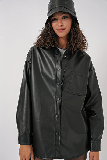 Bigdart Πουκάμισο 20134 Oversize Faux Leather - Μαύρο