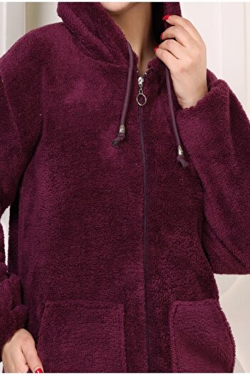 xlargebutik Purple Plush Fleece - Plus Size, Soft Hoodie with Pockets and Zipper