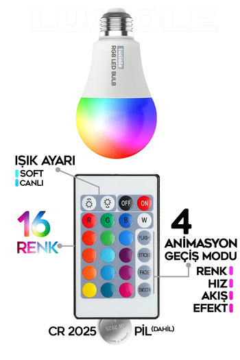 luciole Rgb Led Lamba animasyonlu  Kumandalı Ambiyans Aydınlatma Tasarruflu Ampül Led Işık