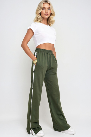 Trend Alaçatı Stili Women's Khaki Wide Leg Pants - Double Pockets and Side Strips Alc-X12713