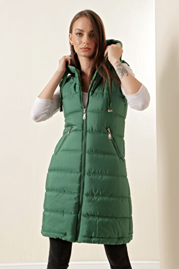 Bigdart 5140 Hooded Long Puffer Vest - Emerald Green--