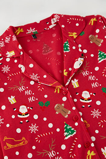 Trendyol Collection Red 100% Cotton New Year's Not Available Single Jersey Knitted Pajamas Set Thmaw22Pt1212