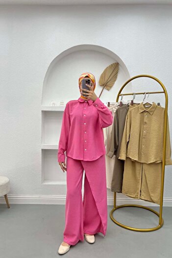 Pardesü Dünyası Kruvaze Pantolon Takım Pembe