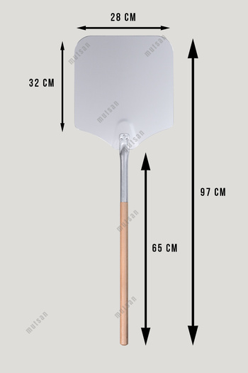 Mutsan Alüminyum Pizza Fırın Küreği (28 Cm) - Pizza Küreği Alüminyum 28 Cm - 65 cm Ahşap Saplı