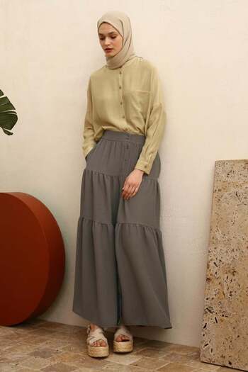 ALLDAY Soldier Khaki-Buttoned Ruffled Wrapped Skirt with Elastic Waist