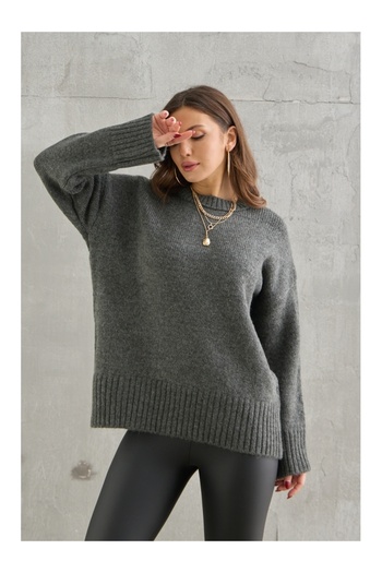 Elif Özbey Butik Pulover basic cu guler rotund antracit