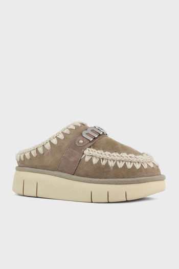 Mou With Logo Genuine Leather Soft Furry Stitching Detail Thick Sole Eskimo Slippers Slippers Mu.Fw531