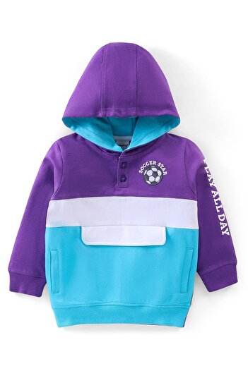 Babyhug Cotton Knit Full Sleeves Colour Block Hooded T-Shirt & Lounge Pant Set- Multicolour