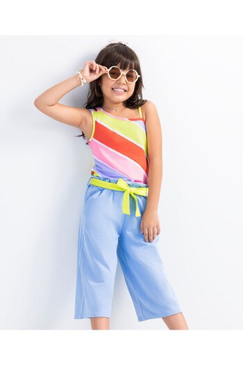 Ollington St. Ollington St. Sinker Knit Sleeveless Color Blocked Top & Culottes - Multicolor & Blue