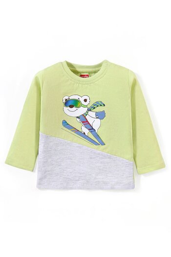 Babyhug Full Sleeves Cotton T-Shirt & Jeans Puppy Print - Green & Blue