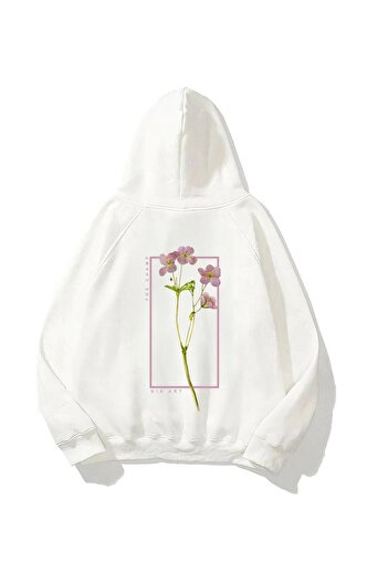 The Champ Clothing Φούτερ με κουκούλα Fleece Flowers με στάμπα λευκό Unisex με κουκούλα