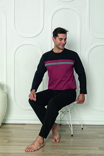 Sude HOMEWEAR Men's Black Color Two Thread Pajama Set