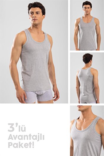BAYKAR Men's Gray Melange Cotton Undershirt - Pack of 3, Classic Regular Plain