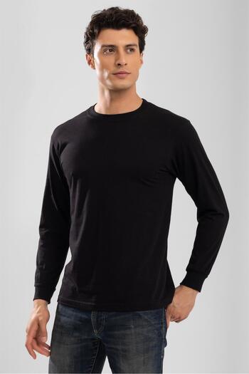 BAYKAR Men's Crew Neck Long Sleeve Undershirt T-Shirt Black