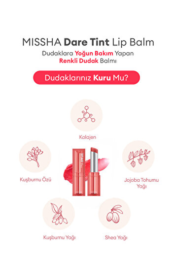 Missha Dudaklara Yoğun Bakım Yapan Renkli Dudak Balmı Dare Tint Lip Balm (02 DEWY BERY)