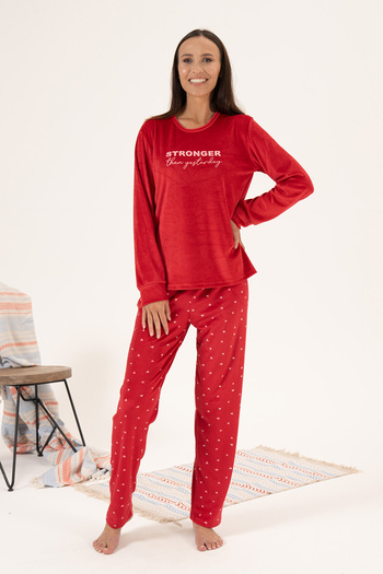 REMSA Red Velvet Women's Pajama Set - 24352 with Hearts