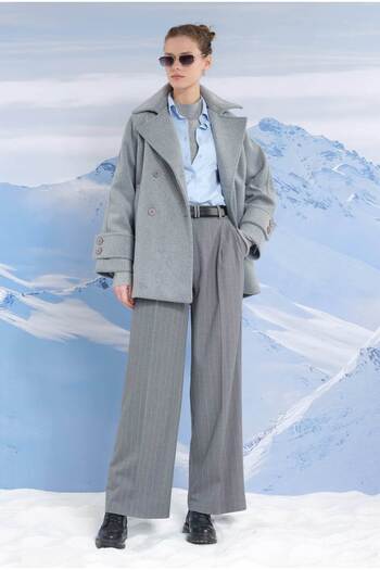 HEQA Gray Melange Short Double Breasted Coat