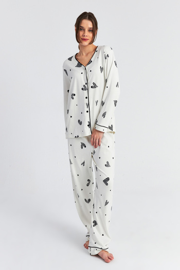 Ecrou Women's Ecru Heart Trim Piping Button Suit