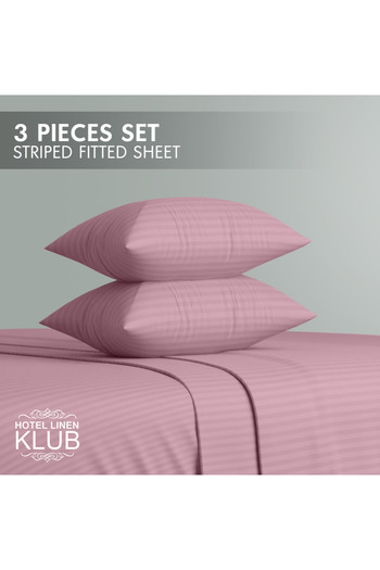 Hotel Linen Klub Single-Striped Fitted Sheet Set - Premium and Durable Quality, Deep Pocket for a Perfect Fit