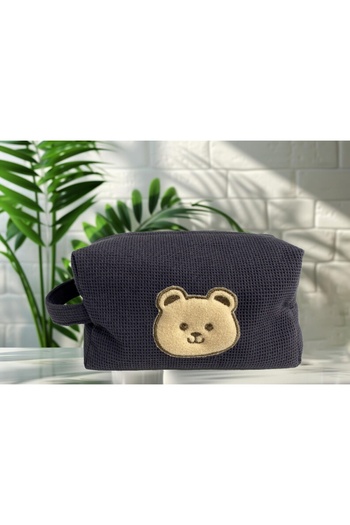 Lucy and Home MEYKA Sivi Waffle Alicike Вишита дорожня косметичка - 20x12x12 см