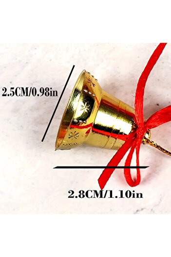 hediyeofisi New Year's Red 9-Piece Bell Ornament - 3 cm Gold Color with Bow and String