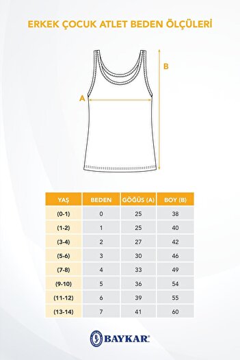 BAYKAR Erkek Çocuk Oval Yaka Organik Pamuklu Atlet 6'lı Paket Beyaz
