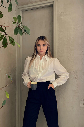VAGGON White Scalloped Ribbed Cotton Shirt - Women's Esq7628