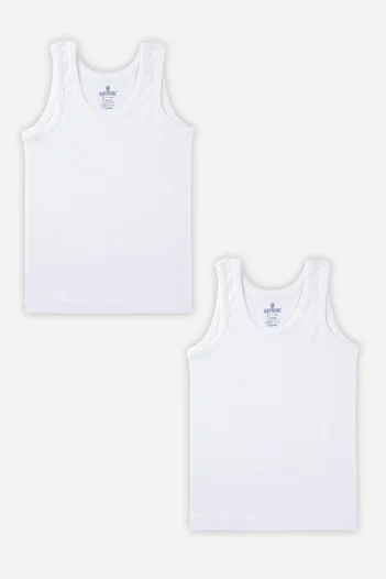 BAYKAR Boy's Oval Collar Organic Cotton Undershirt 2 Pack White