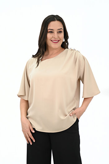 Koza Butik Women's Plus Size Metal Button Detail Blouse 1862-25