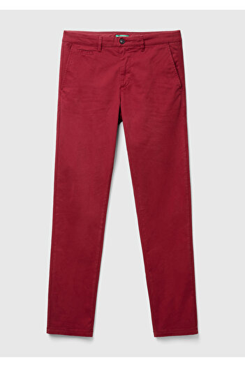 United Colors of Benetton Men's Claret Red Slim Fit Chino Trousers