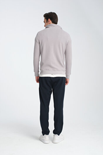 Frappoli Unisex Regular Fit Pamuklu Petek Örgülü Yarım Fermuarlı Dik Yaka Sweatshirt