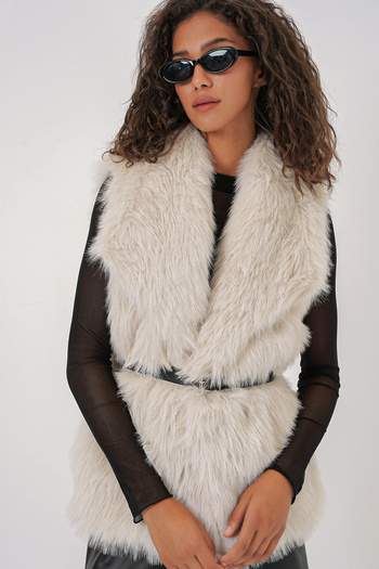 Bigdart 6804 Women's Sheepskin Vest - Ecru