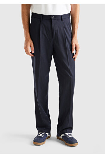 United Colors of Benetton Men's Claret Red Wide Fit Polyviscous Trousers