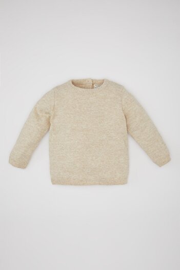 DeFacto Baby Boy Beige Crew Neck Basic Plain Knitwear Sweater A5036A524Au