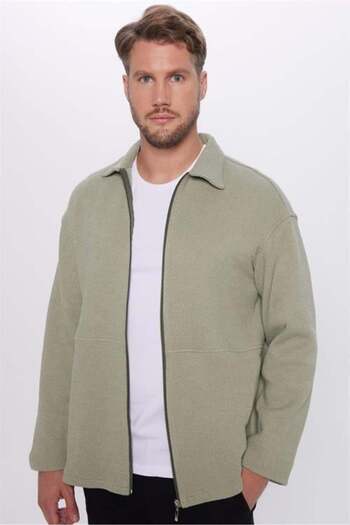 Tudors Cămașă de iarnă unisex, verde apă, cu fermoar, cu buzunare duble