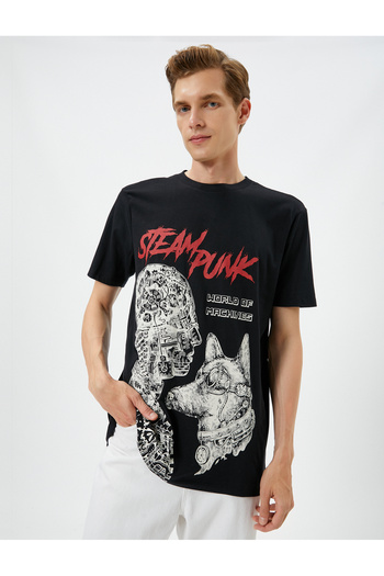 Koton Crew Neck Slogan nyomott pamut póló
