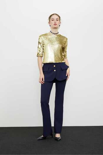 Roman Kısa Kol Payetli Bluz Gold K2413034_076