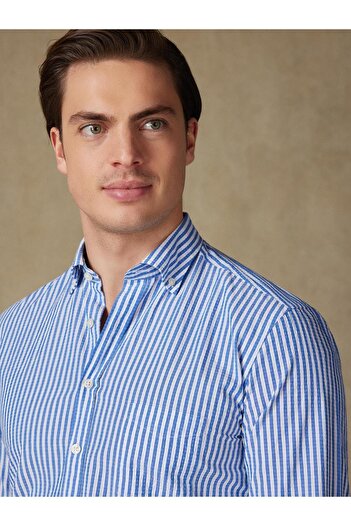 Piola Club Ανδρικό πουκάμισο με τσέπη Slim Fit (Sax Stripe)