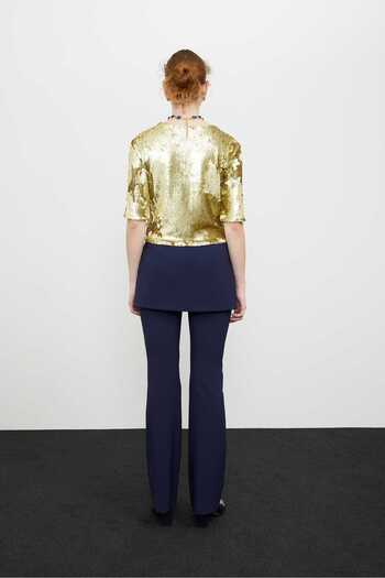 Roman Kısa Kol Payetli Bluz Gold K2413034_076