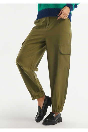 United Colors of Benetton Olive Green Women's Cargo Pants - Ankle Elastic