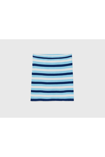 United Colors of Benetton Fusta mini tricotată cu dungi turcoaz pentru femei