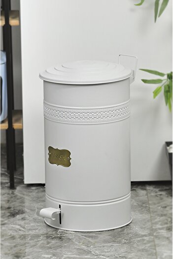 Milenay Metal 30Lt Vintage Design Pedal Fireproof Trash Can with Inner Bag Use, 29X39X52Cm