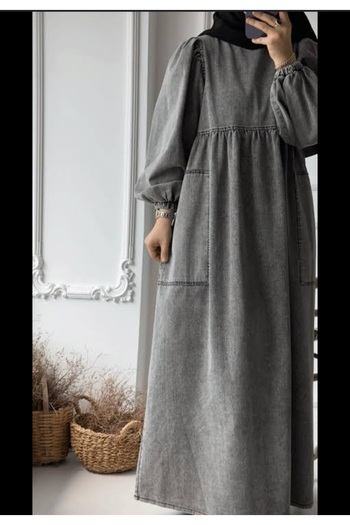 OlaLady Women's Oversize Casual Denim Jeans Hijab Dress
