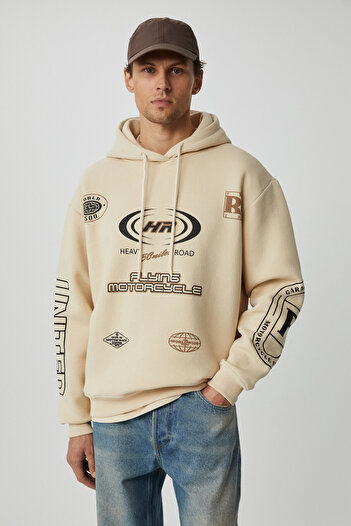 GRIMELANGE Ανδρικό μπεζ φούτερ με κουκούλα Miles Soft Oversize