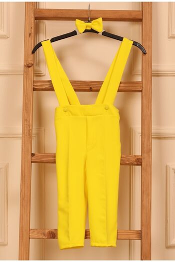 KÜÇÜĞÜM BUTİK Lemon Yellow Crepe Salopet Pants and Bow Tie (Salopet-Bowknot)