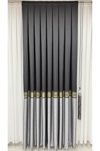 Fon Dünyası Anthracite Gray Gold Striped Panel Backdrop - Single Wing
