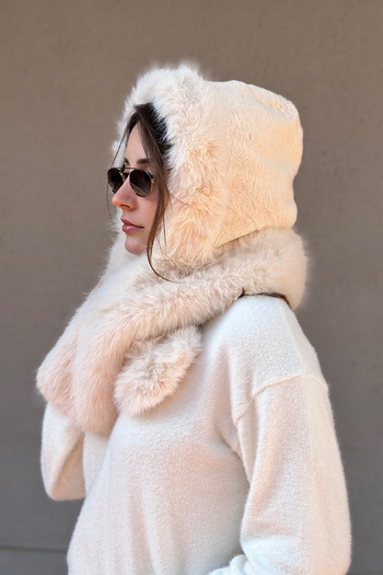 novon Ultra Premium Faux Fur - Soft Touch, Neck Collar and Balaklava Detailed Beret