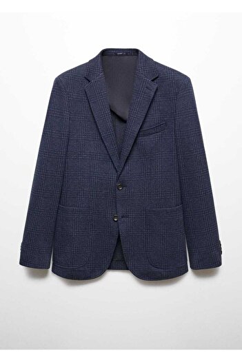 MANGO Man Dar kesim kareli pamuklu blazer ceket