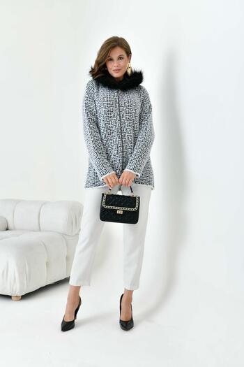 Garmi Ecru Women's Cardigan - Fur Detailed