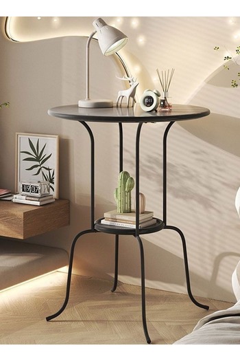ALMUFARREJ Metal round tea and coffee table, black 50x66.5cm
